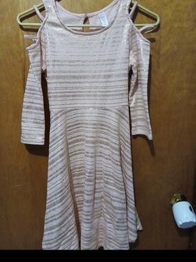 Justice Girls Metallic Blush Cold-Shoulder Party Dress